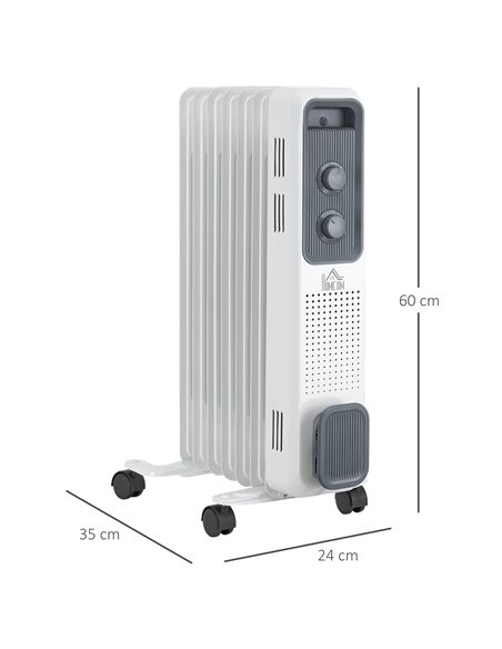 HOMCOM 1630W Oil Filled Radiator, Portable Electric Heater with Thermostat, Safety Switch, White - pic 21716 | FastDaddyshop