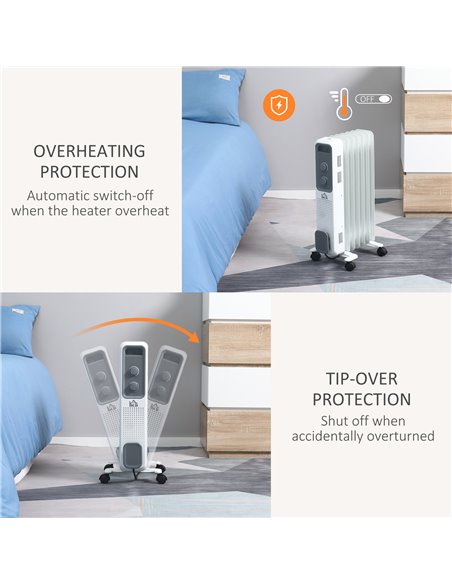 HOMCOM 1630W Oil Filled Radiator, Portable Electric Heater with Thermostat, Safety Switch, White - pic 21717 | FastDaddyshop