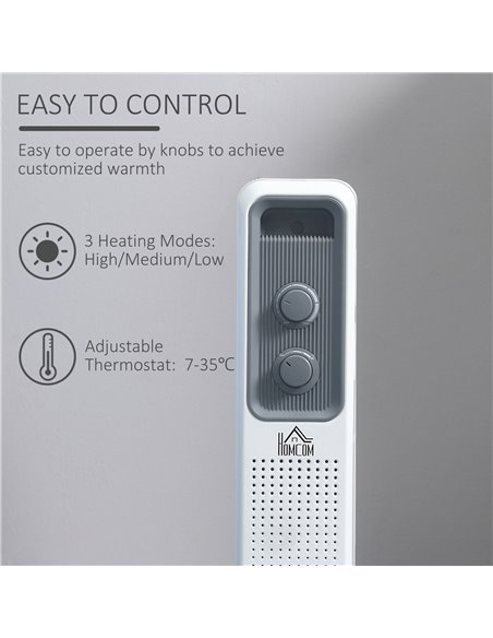 HOMCOM 1630W Oil Filled Radiator, Portable Electric Heater w/ Three Modes Adjustable Thermostat Safety switch, White - pic 21718 | FastDaddyshop