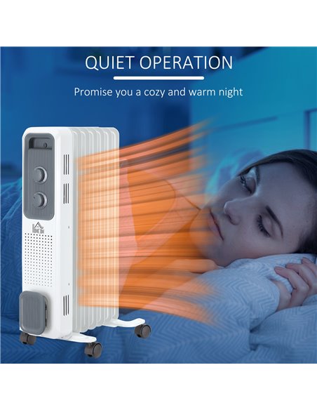 HOMCOM 1630W Oil Filled Radiator, Portable Electric Heater w/ Three Modes Adjustable Thermostat Safety switch, White - pic 21719 | FastDaddyshop