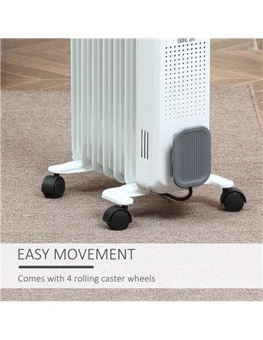 HOMCOM 1630W Oil Filled Radiator, Portable Electric Heater w/ Three Modes Adjustable Thermostat Safety switch, White