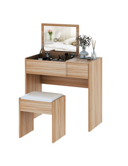 HOMCOM Dressing Table Set with Cushioned Stool, Flip-up Mirror, Drawer, Wood Grain Colour - pic 21724 | FastDaddyshop