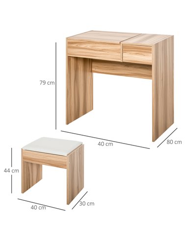 HOMCOM Dressing Table Set with Cushioned Stool, Flip-up Mirror, Drawer, Wood Grain Colour