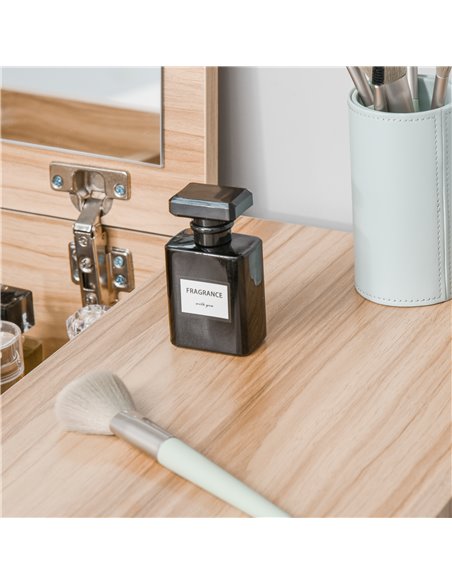HOMCOM Chipboard Dressing Table Set Cushioned Stool Flip-up Mirror Drawer Wood Grain Colour - pic 21729 | FastDaddyshop