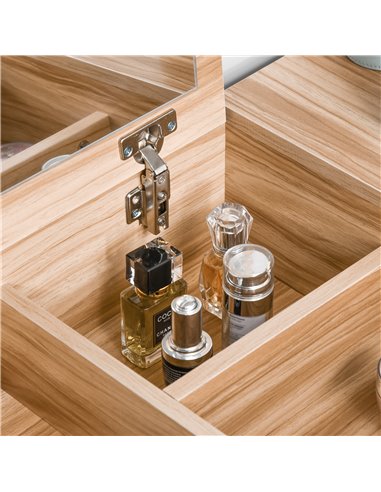HOMCOM Chipboard Dressing Table Set Cushioned Stool Flip-up Mirror Drawer Wood Grain Colour