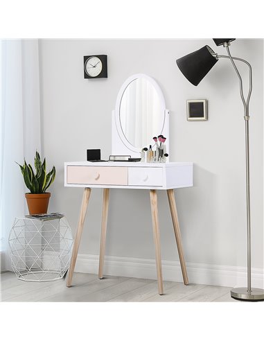 HOMCOM Kids MDF Dressing Table with Heart-Shaped Handles, White