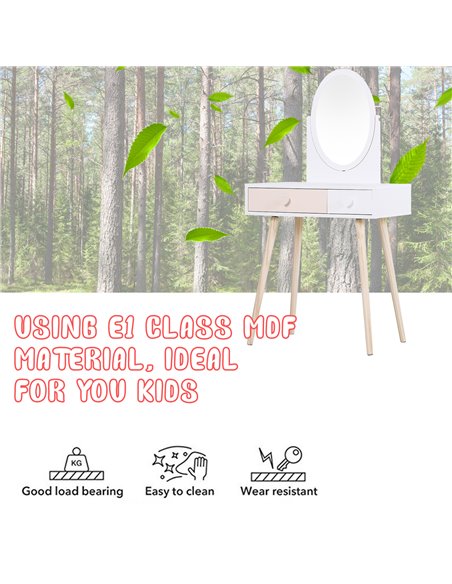 HOMCOM Kids MDF Dressing Table with Heart-Shaped Handles, White - pic 21736 | FastDaddyshop