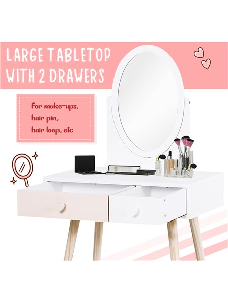 HOMCOM Kids MDF Dressing Table w/ Heart-Shaped Handles White - pic 21738 | FastDaddyshop
