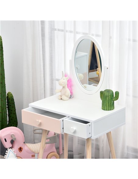 HOMCOM Kids MDF Dressing Table w/ Heart-Shaped Handles White - pic 21740 | FastDaddyshop