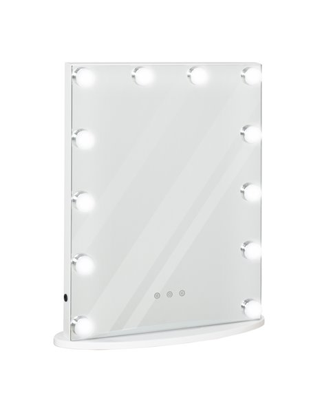 HOMCOM Hollywood Mirror with 12 Dimmable LED Bulbs and USB Plug in Power Supply, White - pic 21751 | FastDaddyshop