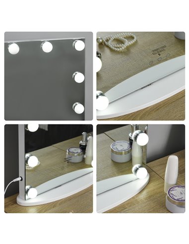 HOMCOM Hollywood Mirror with Lights for Makeup Dressing Table, Lighted Vanity Mirror with 12 Dimmable LED Bulbs and USB Plug in 