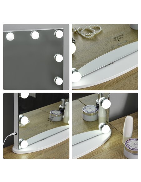 HOMCOM Hollywood Mirror with Lights for Makeup Dressing Table, Lighted Vanity Mirror with 12 Dimmable LED Bulbs and USB Plug in  - pic 21756 | FastDaddyshop