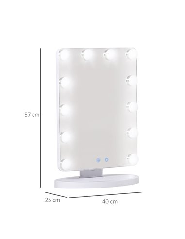 HOMCOM Hollywood Makeup Mirror with 12 Dimmable Bulbs, White
