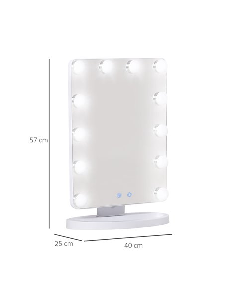 HOMCOM Hollywood Makeup Mirror with 12 Dimmable Bulbs, White - pic 21761 | FastDaddyshop