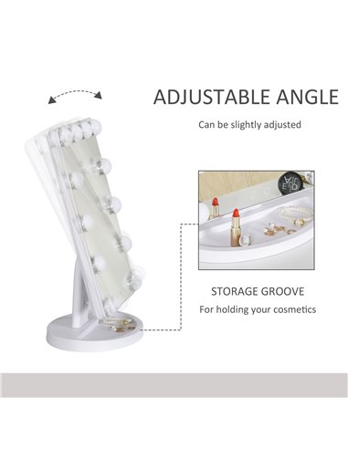 HOMCOM Hollywood Makeup Mirror with 12 Dimmable Bulbs, White