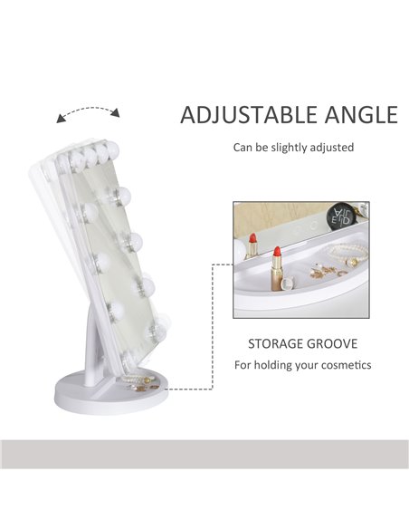 HOMCOM Hollywood Makeup Mirror with 12 Dimmable Bulbs, White - pic 21763 | FastDaddyshop