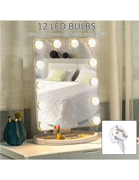 HOMCOM Hollywood Makeup Mirror with 12 Dimmable Bulbs, White - pic 21764 | FastDaddyshop