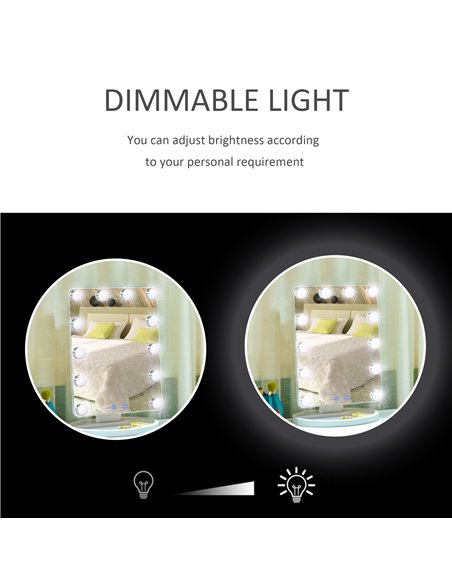 HOMCOM Hollywood Makeup Mirror with 12 Dimmable Bulbs, White - pic 21766 | FastDaddyshop