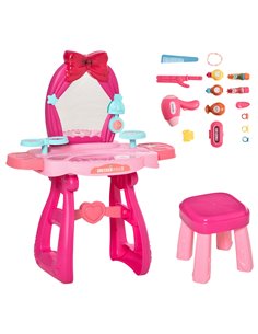 HOMCOM 3+ Kids Vanity Musical Dressing Table, Make Up Desk with Stool, Magic Mirror Lights, 36 Pcs