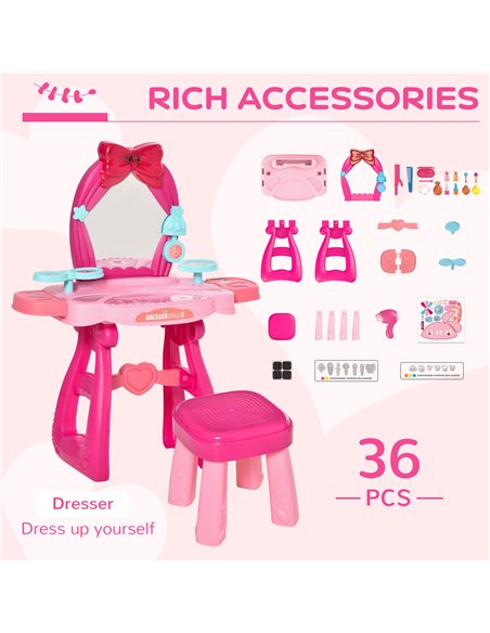 HOMCOM 3+ Kids Vanity Musical Dressing Table, Make Up Desk with Stool, Magic Mirror Lights, 36 Pcs - pic 21771 | FastDaddyshop