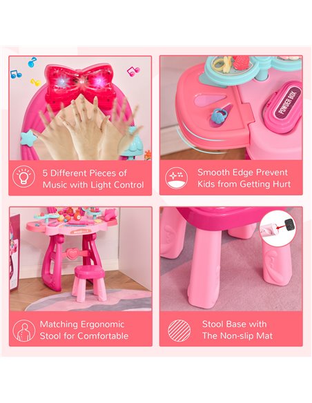 HOMCOM 3+ Kids Vanity Musical Dressing Table, Make Up Desk with Stool, Magic Mirror Lights, 36 Pcs - pic 21773 | FastDaddyshop