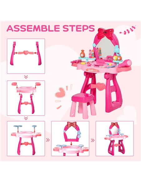 HOMCOM 3+ Kids Vanity Musical Dressing Table, Make Up Desk with Stool, Magic Mirror Lights, 36 Pcs - pic 21774 | FastDaddyshop