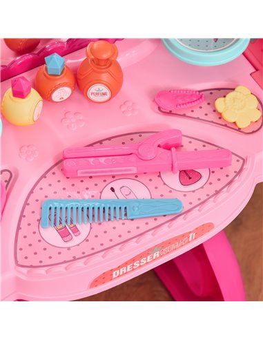 HOMCOM 3+ Kids Vanity Musical Dressing Table, Make Up Desk with Stool, Magic Mirror Lights, 36 Pcs