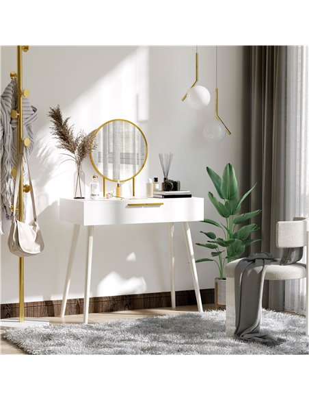 HOMCOM Modern Dressing Table with Round Mirror, 2 Drawers, White - pic 21786 | FastDaddyshop