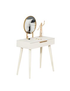 HOMCOM Modern Dressing Table with Round Mirror, 2 Drawers, White