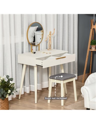 HOMCOM Modern Dressing Table with Round Mirror, 2 Drawers, White