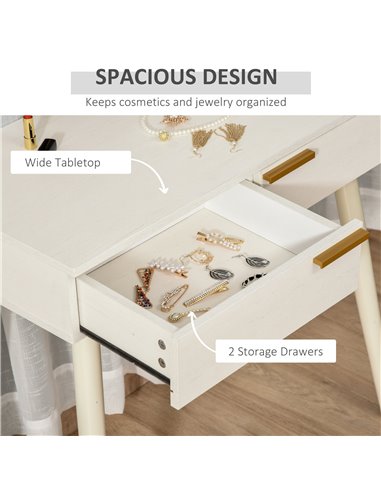 HOMCOM Modern Dressing Table with Round Mirror, 2 Drawers, White