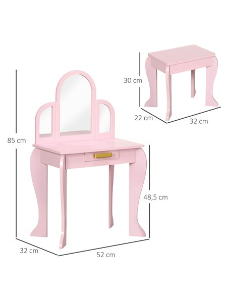 HOMCOM Kids Dressing Table with Mirror, Stool, Drawer for 3-6 Years Old Children, Pink - pic 21806 | FastDaddyshop