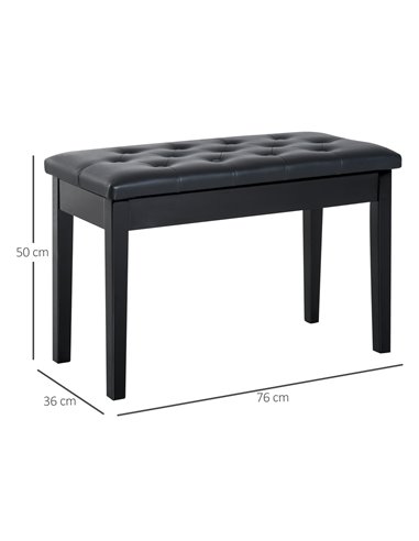 HOMCOM PU Leather Upholstered Piano Stool, Dressing Table Seat with Storage, Black
