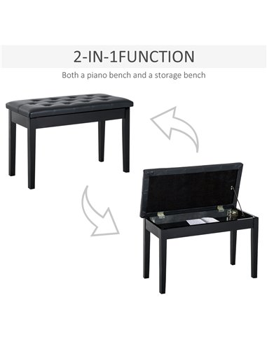 HOMCOM PU Leather Upholstered Piano Stool, Dressing Table Seat with Storage, Black