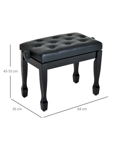 HOMCOM PU Leather Upholstered Piano Stool, Height Adjustable Makeup Stool Bench, Black