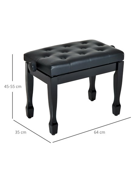 HOMCOM PU Leather Upholstered Piano Stool, Height Adjustable Makeup Stool Bench, Black - pic 21833 | FastDaddyshop