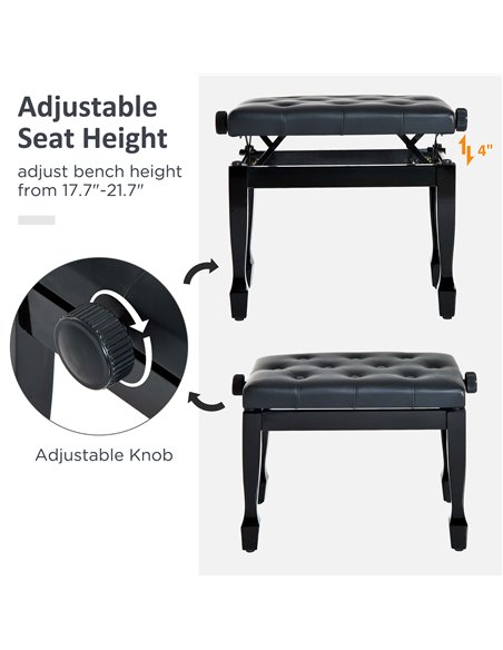 HOMCOM PU Leather Upholstered Piano Stool, Height Adjustable Makeup Stool Bench, Black - pic 21834 | FastDaddyshop