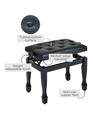 HOMCOM PU Leather Upholstered Piano Stool, Height Adjustable Makeup Stool Bench, Black