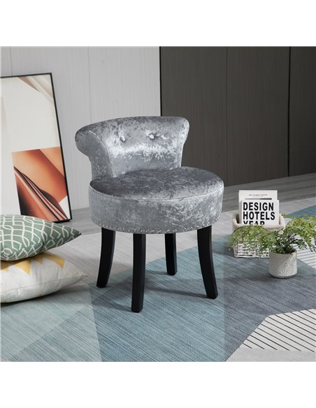 HOMCOM Dressing Table Stool with Rubber Wood Legs, Grey - pic 21841 | FastDaddyshop