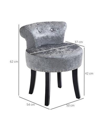 HOMCOM Dressing Table Stool with Rubber Wood Legs, Grey