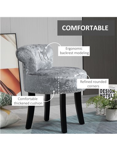 HOMCOM Dressing Table Stool with Rubber Wood Legs, Grey