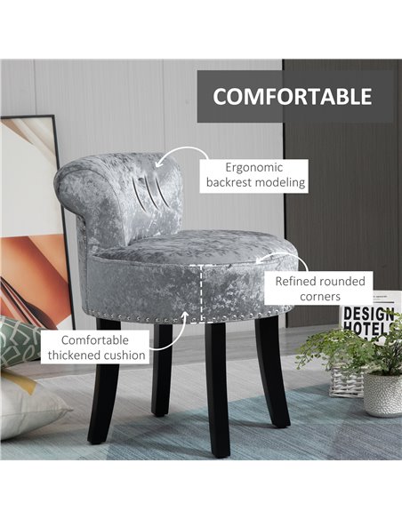 HOMCOM Dressing Table Stool with Rubber Wood Legs, Grey - pic 21843 | FastDaddyshop