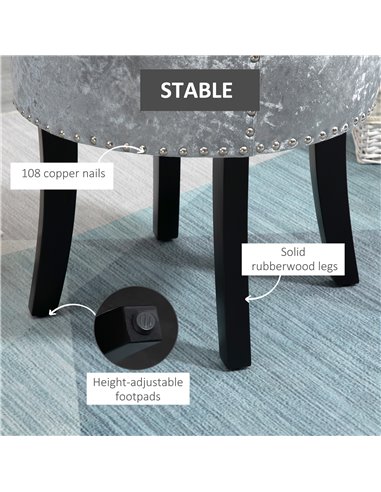 HOMCOM Dressing Table Stool with Rubber Wood Legs, Grey