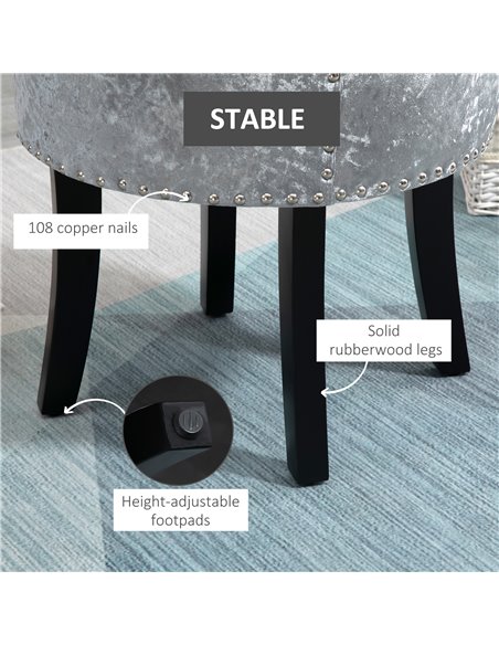 HOMCOM Dressing Table Stool with Rubber Wood Legs, Grey - pic 21844 | FastDaddyshop