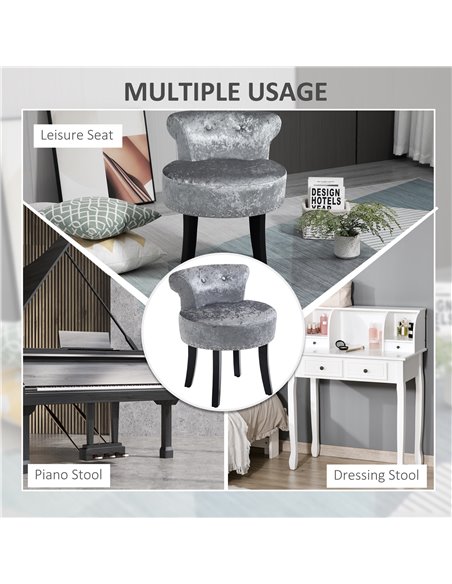 HOMCOM Dressing Table Stool with Rubber Wood Legs, Grey - pic 21845 | FastDaddyshop