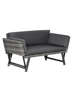 Outsunny 2 Seater Rattan Folding Daybed Sofa with Cushion, Grey