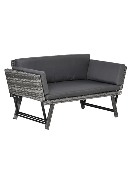 Outsunny 2 Seater Rattan Folding Daybed Sofa with Cushion, Grey - pic 21849 | FastDaddyshop