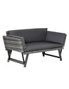 Outsunny 2 Seater Rattan Folding Daybed Sofa with Cushion, Grey
