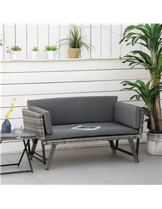 Outsunny 2 Seater Rattan Folding Daybed Sofa with Cushion, Grey 2