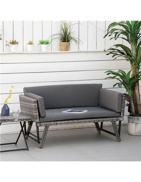 Outsunny 2 Seater Rattan Folding Daybed Sofa with Cushion, Grey - pic 21850 | FastDaddyshop